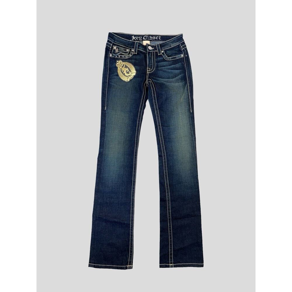 Key Closet Jeans Women Sz 26 Blue KC Art Collection Y2K Denim Dragon Embellished